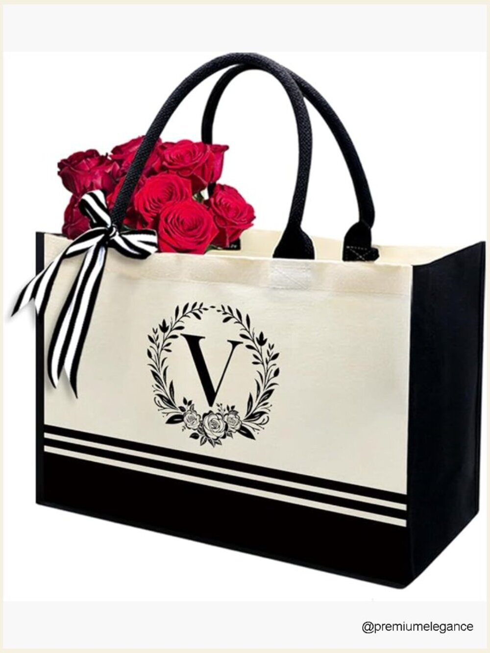 Personalized Initial Canvas Tote Bag with Makeup Bag Monogrammed Gift